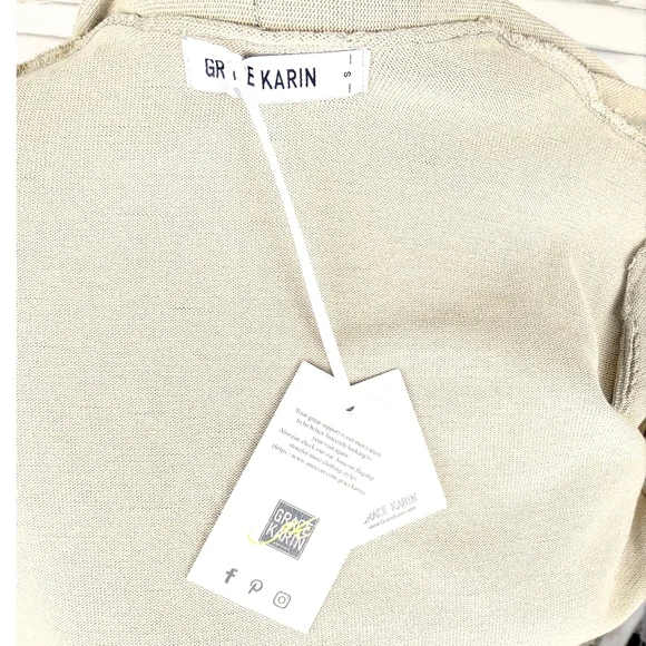 NWT Grace Karin Womens S Taupe Long Open Cardigan - Picture 8 of 9